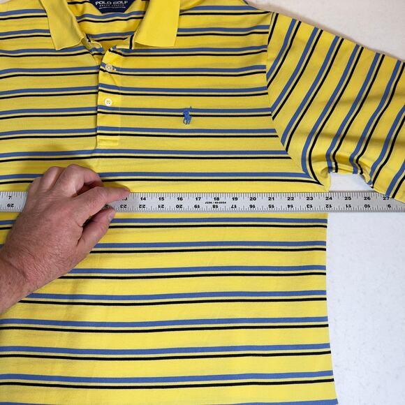 Polo Golf 100% Pima Cotton Polo Shirt Men Large Yellow Blue Stripe Short Sleeve - Picture 5 of 8